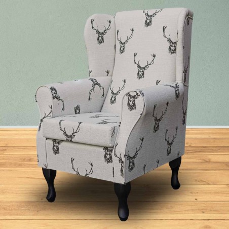 Standard Wingback Chair in a Designer Stag Charcoal Fabric | Beaumont