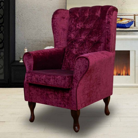 Buttoned Wingback Chair in a Pastiche Slub Wine Fabric | Beaumont