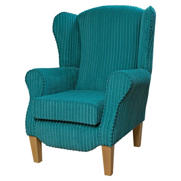 Duchess Wingback Armchair in a Conway Teal Jumbo Cord Fabric