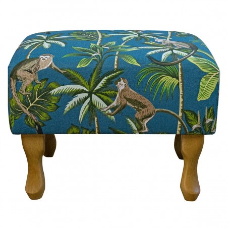 Handmade Footstool in Fryetts Monkey Teal Fabric | Beaumont