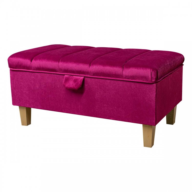 Fluted Storage Ottoman in Monaco Boysenberry Velvet Fabric | Beaumont