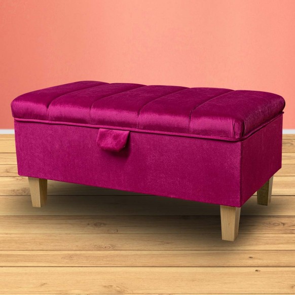 Fluted Storage Ottoman in Monaco Boysenberry Velvet Fabric | Beaumont