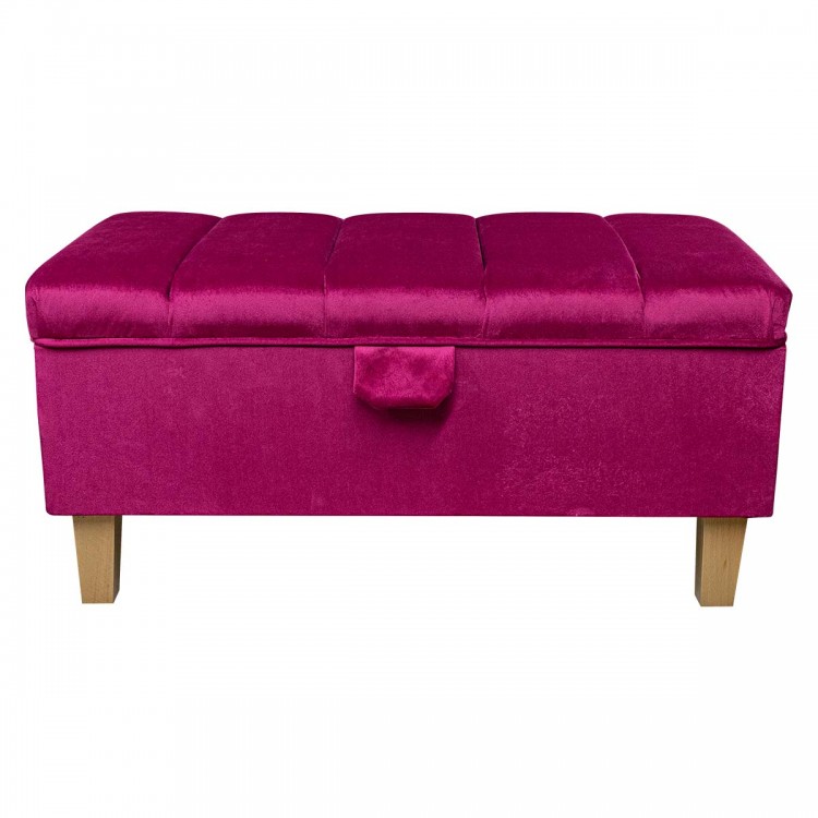 Fluted Storage Ottoman in Monaco Boysenberry Velvet Fabric | Beaumont