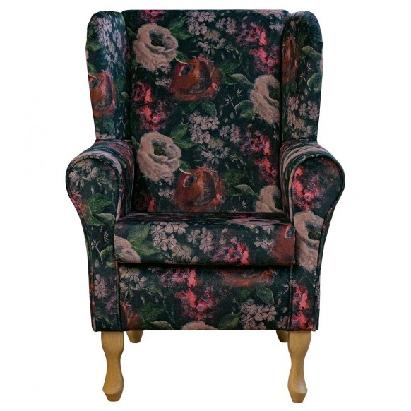 Standard Wingback Fireside Chair in a Prints Vol 1 Blossom Wine Velvet Fabric