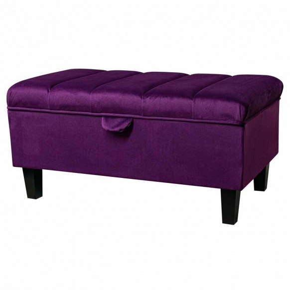 Fluted Storage Footstool Ottoman in Monaco Amethyst Supersoft Velvet Fabric