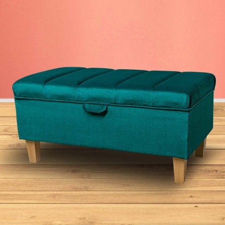 Fluted Storage Ottoman in Malta Emerald Luxury Velvet Fabric | Beaumont