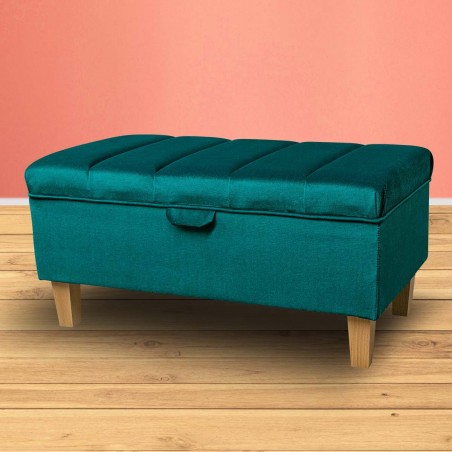 Fluted Storage Ottoman in Malta Emerald Luxury Velvet Fabric | Beaumont