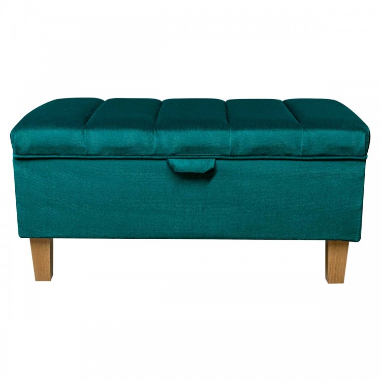 Fluted Storage Ottoman in Malta Emerald Luxury Velvet Fabric | Beaumont