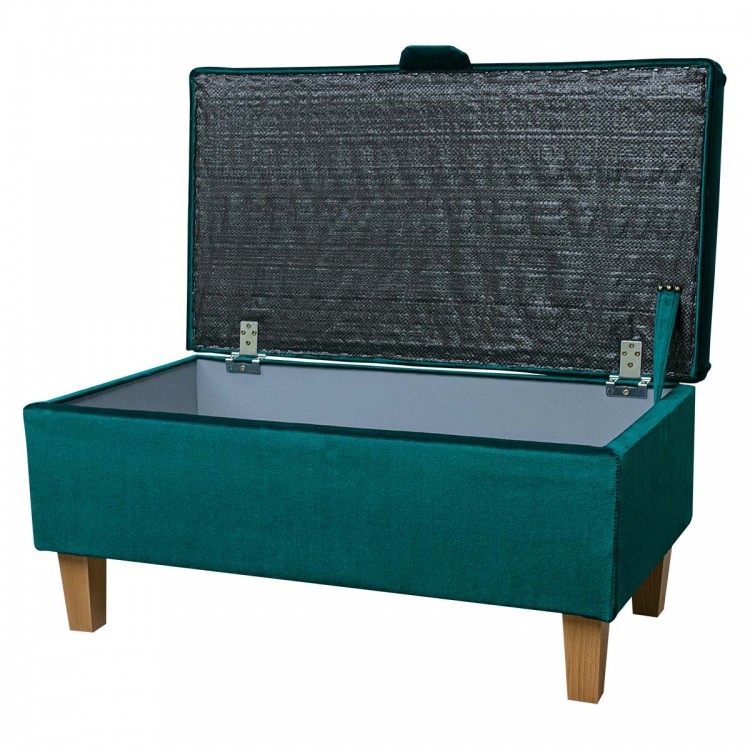 Fluted Storage Ottoman in Malta Emerald Luxury Velvet Fabric | Beaumont
