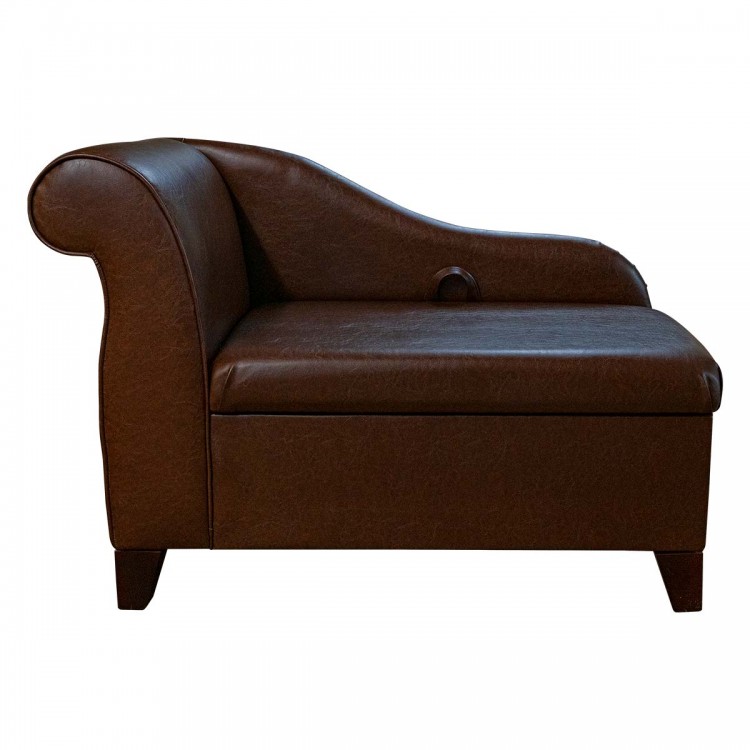 Storage Chaise Longue in Denver Chestnut Faux Leather | Beaumont