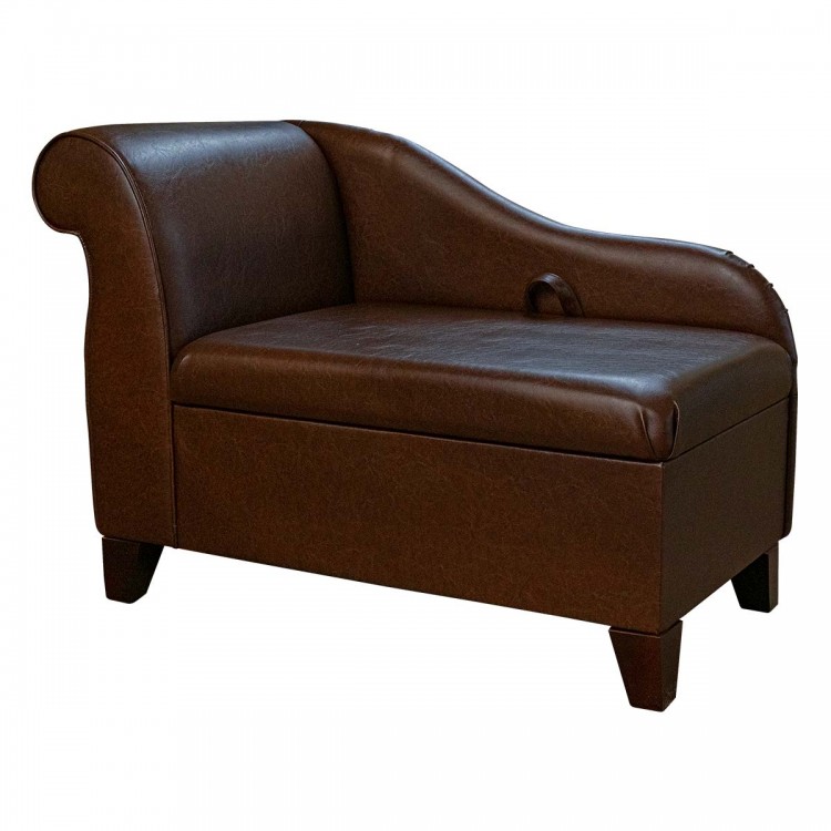 Storage Chaise Longue in Denver Chestnut Faux Leather | Beaumont