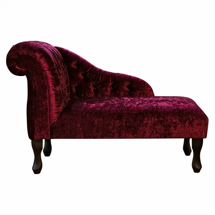 buttoned wine red crushed velvet chaise longue