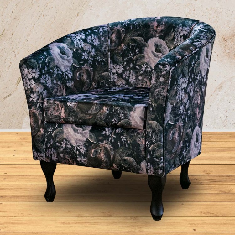 dark floral velvet tub chair