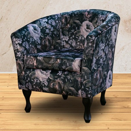 dark floral velvet tub chair