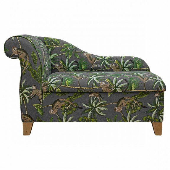 45" Storage Chaise Longue in a Monkey Grey 100% Cotton Print Fabric