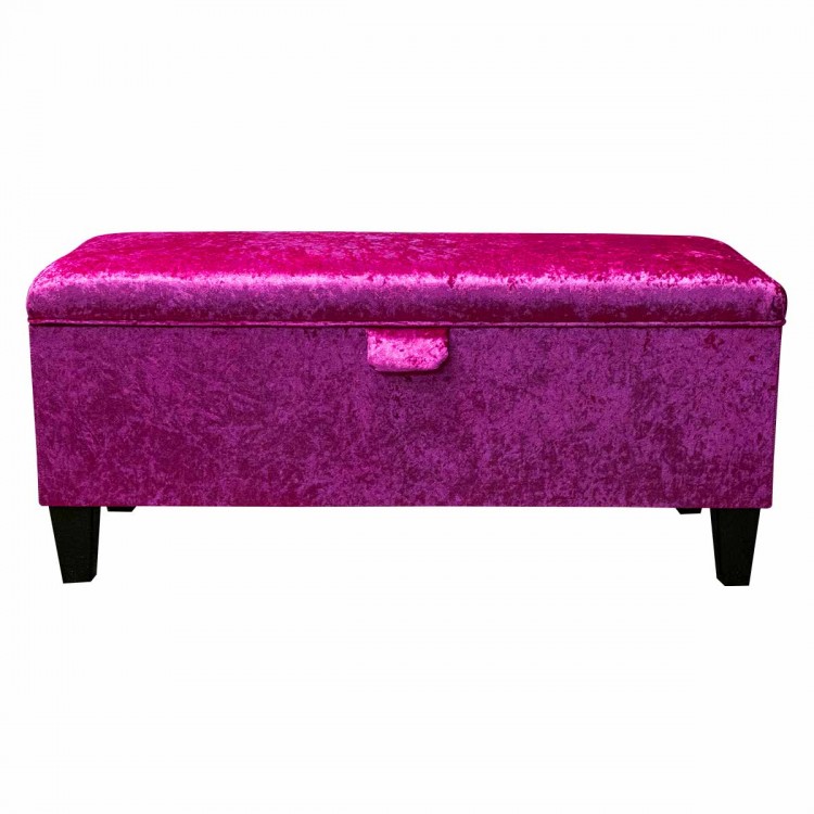 Storage Bench in Shimmer Fuchsia Crushed Velvet Fabric | Beaumont