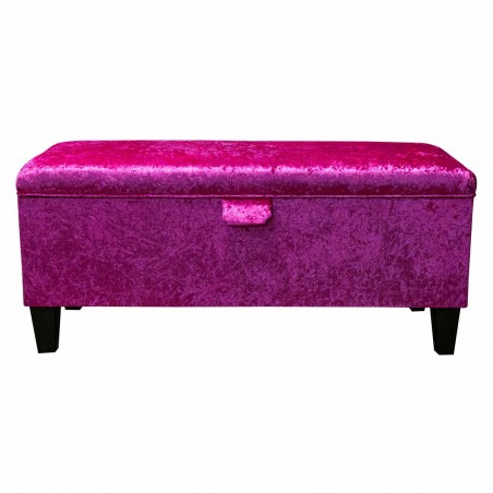 Storage Bench in Shimmer Fuchsia Crushed Velvet Fabric | Beaumont