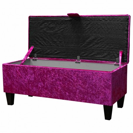 Storage Bench in Shimmer Fuchsia Crushed Velvet Fabric | Beaumont