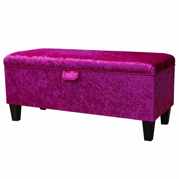 Storage Bench in Shimmer Fuchsia Crushed Velvet Fabric | Beaumont