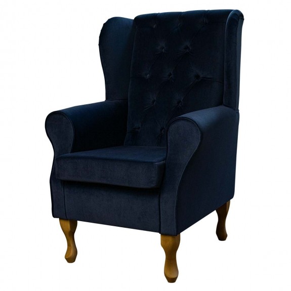 LUXE Standard Wingback Fireside Westoe Chair in an AquaVelvet Navy Velvet Fabric