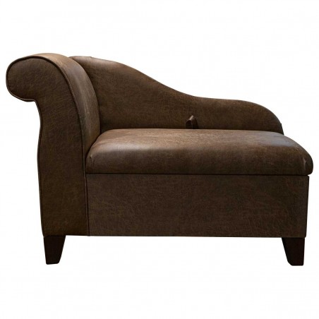 Storage Chaise Longue in Nevada Tan Faux Leather Fabric | Beaumont