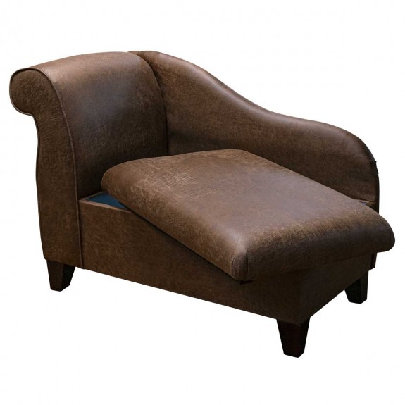 Storage Chaise Longue in Nevada Tan Faux Leather Fabric | Beaumont