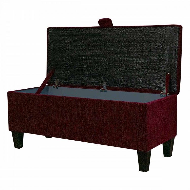 red boucle footstool with storage