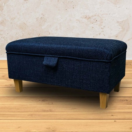Storage Footstool in Ponte Plain Midnight Metallic Fabric PON3308 | Beaumont