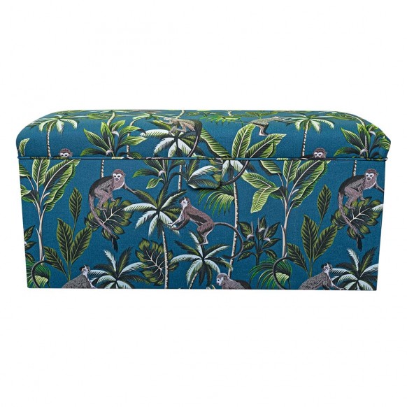 Storage Bench Ottoman in a Monkey Teal 100% Cotton Print Fabric