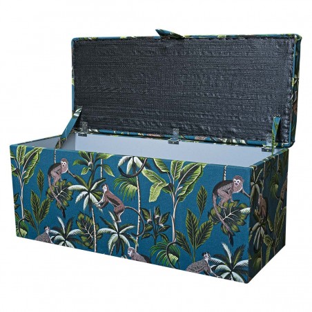 Storage Bench Ottoman in Fryetts Monkey Teal Print Fabric | Beaumont
