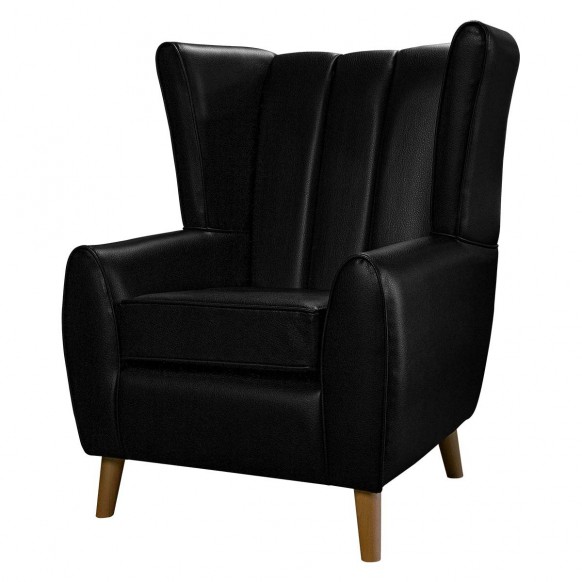 Fluted Wingback Chair in Denver Grained Black Contract Vinyl