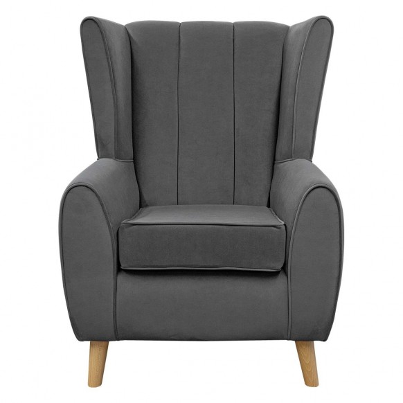 Fluted Wingback Chair in Notting Hill Dark Grey Velvet Fabric