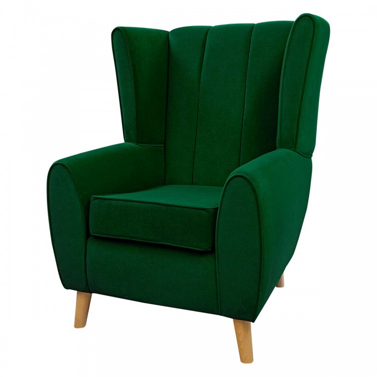 green velvet fluted wingback chair