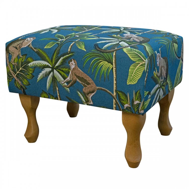Standard Wingback Chair & Stool in Fryetts Monkey Teal Fabric | Beaumont