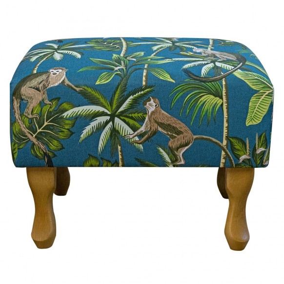 Standard Wingback Fireside Westoe Chair & Matching Footstool in Monkey Teal 100% Cotton Print Fabric