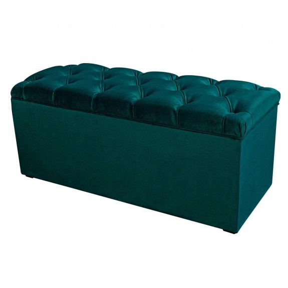 Buttoned Storage Bench Ottoman in Malta Emerald Velvet Fabric | Beaumont