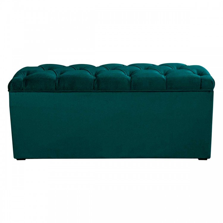 Buttoned Storage Bench Ottoman in Malta Emerald Velvet Fabric | Beaumont