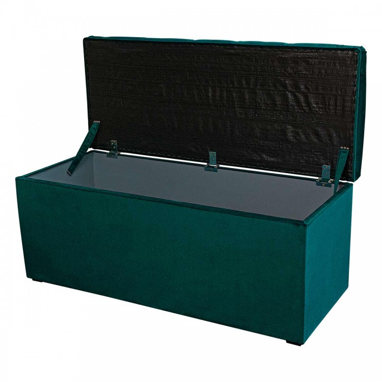 Buttoned Storage Bench Ottoman in Malta Emerald Velvet Fabric | Beaumont