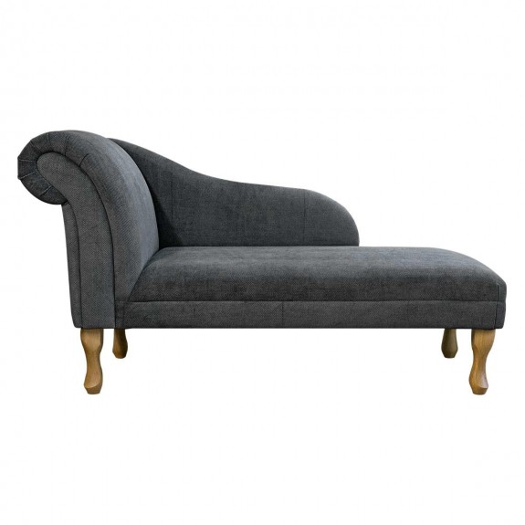 52" Medium Chaise Longue in Casper Grey Dimple Dot Velvet Fabric