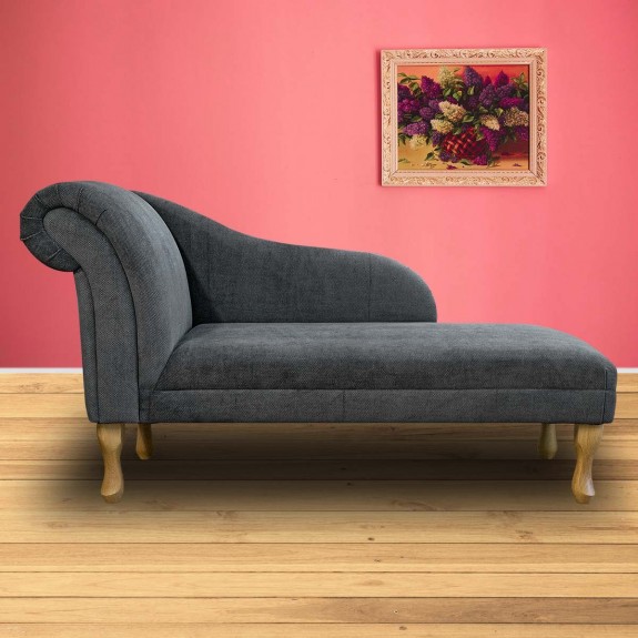 Medium Chaise Longue in Casper Grey Dimple Dot Velvet Fabric | Beaumont
