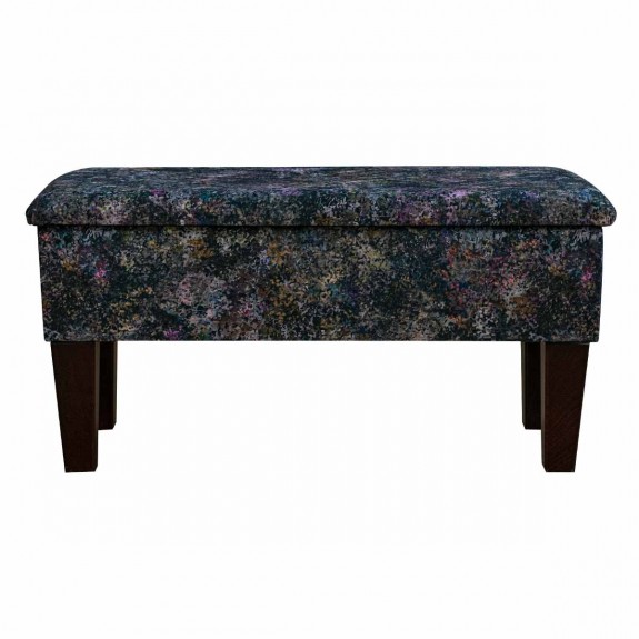 Medium Dressing Table Storage Stool in Maestro Seurat Black Printed Velvet Fabric