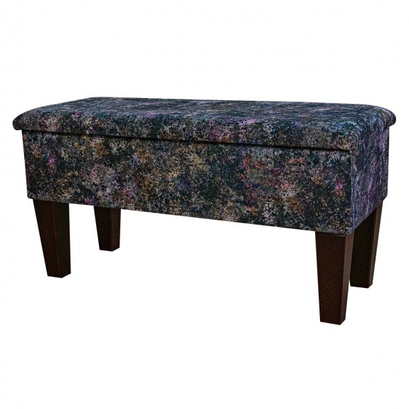Medium Dressing Table Storage Stool in Maestro Seurat Black Printed Velvet Fabric