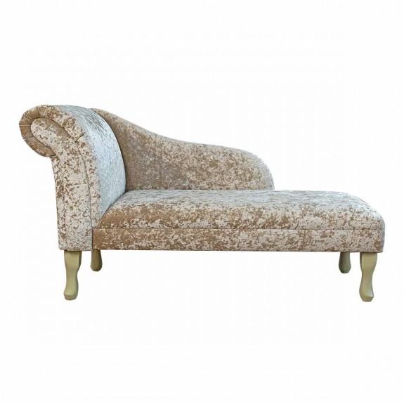 52" Medium Chaise Longue in Shimmer Mink Crushed Velvet Fabric