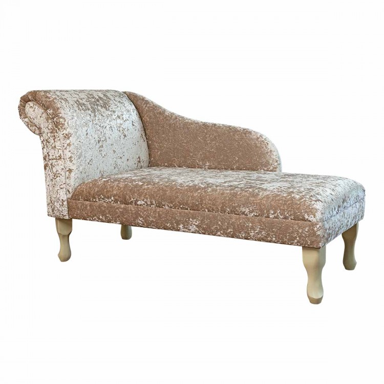 Medium Chaise Longue in Shimmer Mink Crushed Velvet Fabric | Beaumont