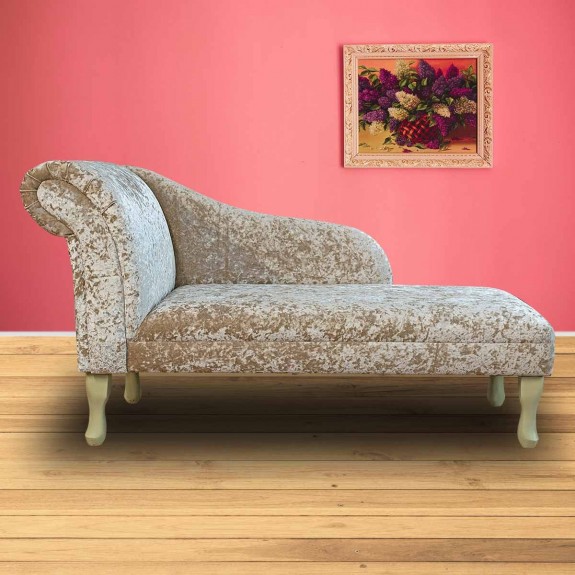 Medium Chaise Longue in Shimmer Mink Crushed Velvet Fabric | Beaumont