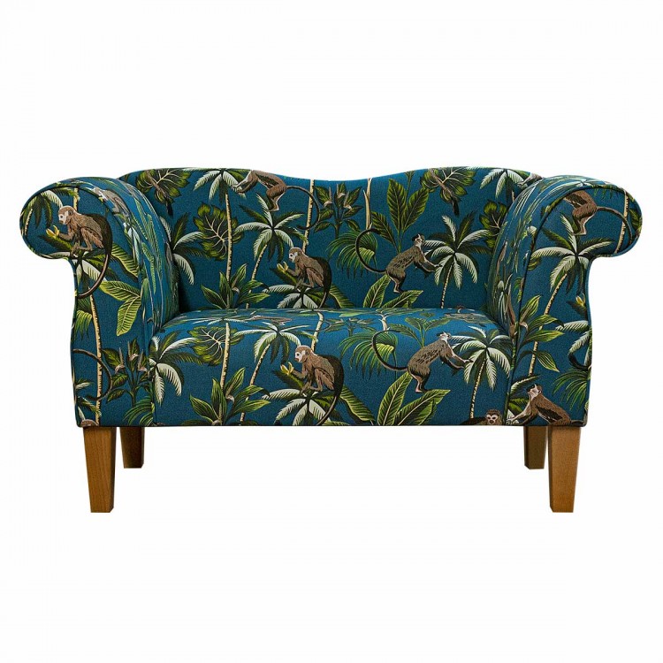 Small Chaise Sofa in Fryetts Monkey Teal Tropical Fabric | Beaumont