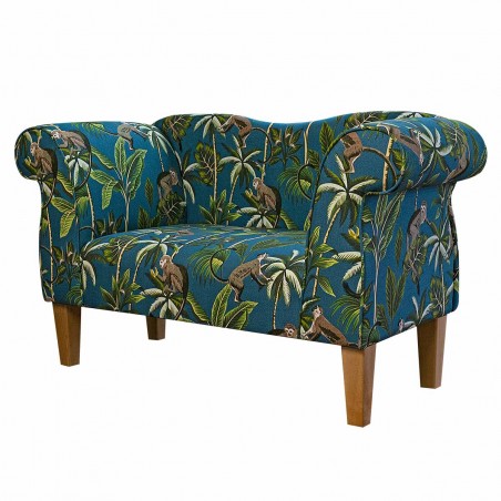 Small Chaise Sofa in Fryetts Monkey Teal Tropical Fabric | Beaumont