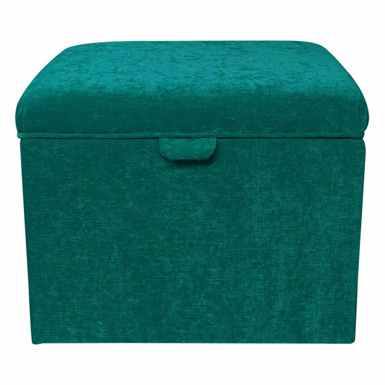 Jumbo Square Storage Pouffe in Pimlico Crush Teal Fabric | Beaumont