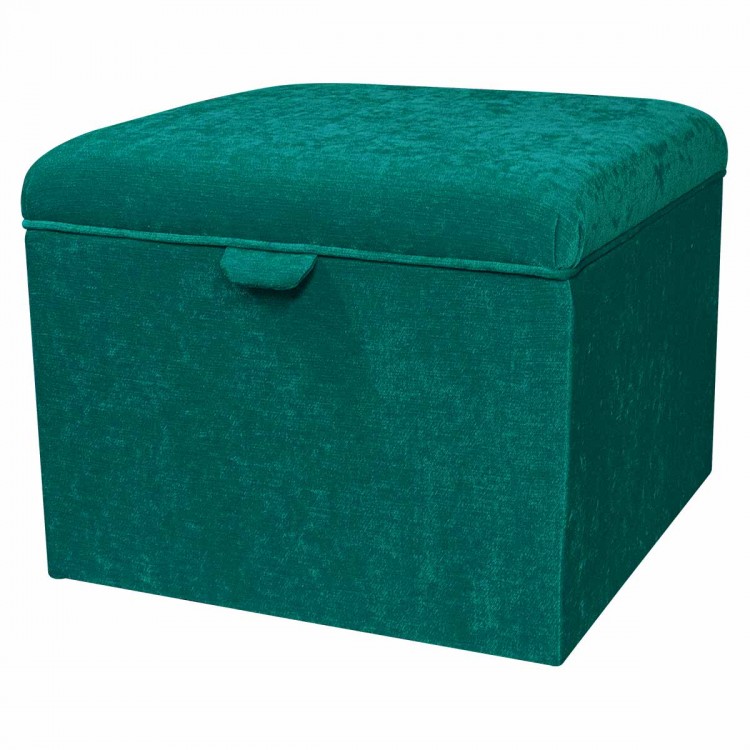 Jumbo Square Storage Pouffe in Pimlico Crush Teal Fabric | Beaumont