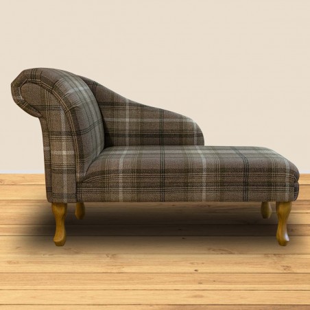 Medium Chaise Longue in Sophie Check Chocolate Fabric | Beaumont